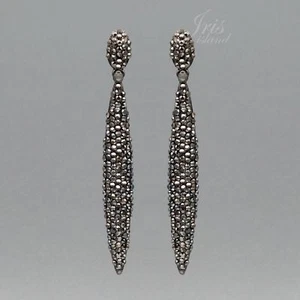Women Hematite Crystal Rhinestone Bar Drop Dangle Earrings Prom Black Gray 09386 - Picture 1 of 4