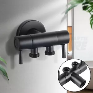 ACA Black Double Switch Brass Mini Cistern Cock Toilet Bidet Valve Dual Outlet - Picture 1 of 10