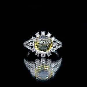 GLC 16.15ct/2.84ct Natural Untreated Yellow Aquamarine(Beryl) Silver Ring 6US - Picture 1 of 7