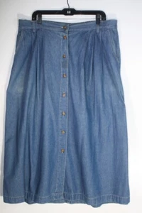 Vintage Gloria Vanderbilt Maxi Long Skirt Blue Denim Size 16 Button Front Cotton - Picture 1 of 5