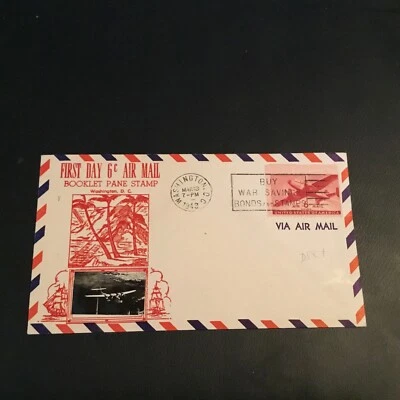 1943 #C25A FDC 6 Cent Air Mail Booklet Pane Stamp Washington D. C. USA - Image 1 of 2
