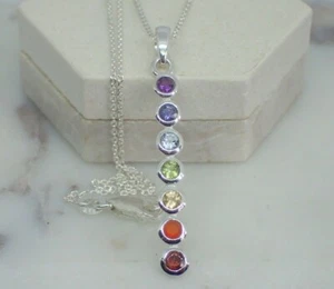 Chakra Real Gemstone Pendant Necklace, Solid Sterling Silver, New, UK - Picture 1 of 12