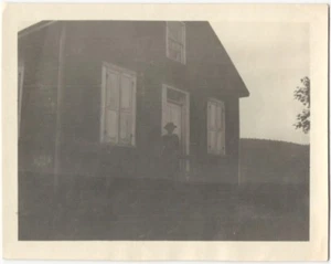 Woman in Hat & House Dark Moody Effect Dusk Original 1910s Architecture Snapshot - Picture 1 of 2