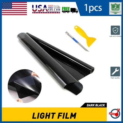 Farol traseiro de fumaça preto escuro brilhante 12"x72" farol de neblina filme colorido vinil - Imagem 1 de 4