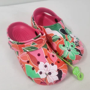 Crocs Classic Woodcut Floral Clogs Damen Gr. W 5 rot pink grün orange NEU - Bild 1 von 5