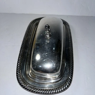 WM. ROGERS 复古银盘奶油盘带盖 887。 BIN H #328 — 第 1/4 张图片