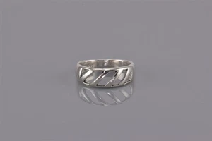 Sterling Silver 6.5mm Diagonal Openwork Band Ring 925 Sz: 7 - Picture 1 of 7