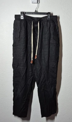 Kidoriman Pants Mens 4xl Black 100% Linen Drawstring Waist Baggy - Image 1 of 4