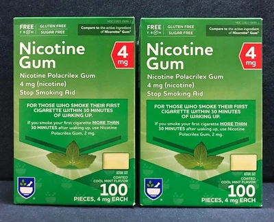 Lote de 2 chicles de nicotina 4 mg 100 piezas cada uno recubierto sabor fresco a menta caducidad 27/02 Foto 1 de 4