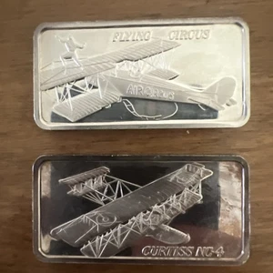 Curtiss NC-4 Seaplane & Flying Circus World Of Flight Silver 2 - 1 Oz Art Bars - Picture 1 of 6
