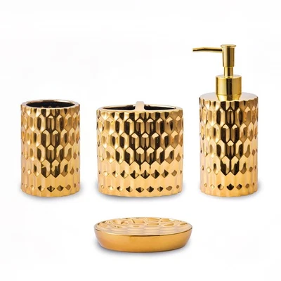 Bathroom Set Complete, Ceramic 4 Piece Bathroom Set Bath Set Complete Soap Di... - Image 1 of 4