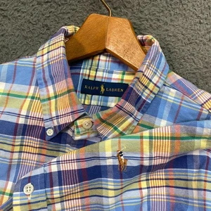 Ralph Lauren Shirt Men's Large Madras Plaid Oxford Cotton Button Down Logo - Picture 1 of 22