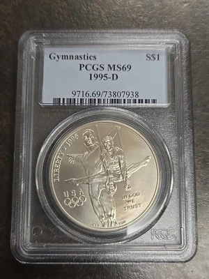 1995-D PCGS MS69 MS 69 90% Silver Gymnastics Silver Dollar $1 - Image 1 of 4