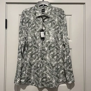 Hugo Boss Herren Langarm Slim Stretch Hemd Neu mit Etikett Grün/Weiß Palmblatt XL  - Bild 1 von 10