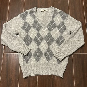 Vintage Braemar Wolle Argyle Scotland Pullover V-Ausschnitt Herren Gr. 38 M grau adrett LESEN - Bild 1 von 6
