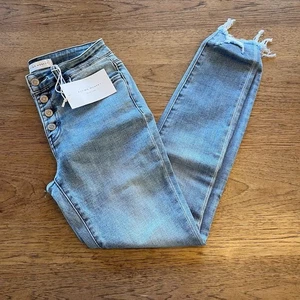 Flying Monkey Blue Size 26 Black Label High Waist Raw Hem Button Fly Jeans 531 - Picture 1 of 3