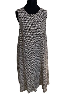 Vestido Eileen Fisher Cuello Redondo Bandhini Seda Crepé Talla Mediana Elegante Nuevo Foto 1 de 4