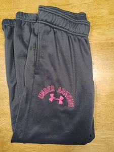 Gray UNDER ARMOUR youth JOGGERS SIZE MEDIUM WITH PINK LOGO - Picture 1 of 4