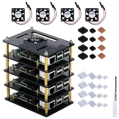 Cluster Case for Raspberry Pi 4 Model B Pi Case with Cooling Fan and Heatsink... - Image 1 of 4