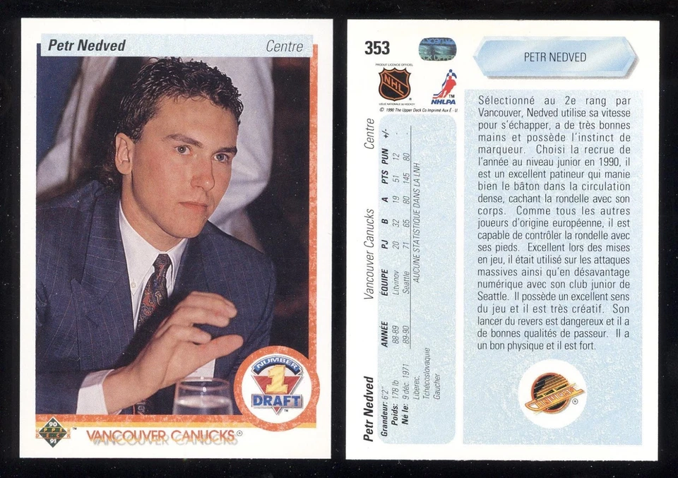 353 PETR NEDVED DRAFT ROOKIE RC 1990-91 Upper Deck FR. VANCOUVER CANUCKS NHL - Image 1 of 1