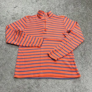 L.L. Bean 1/4 Zip Top Shirt Womens Small Blue Orange Striped Long Sleeve Cotton - Picture 1 of 13