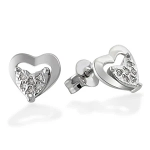 Orecchini damigella d'oro cuore 585 oro bianco orecchini 12 diamanti ct 0,06 Gioielli veri - Foto 1 di 3