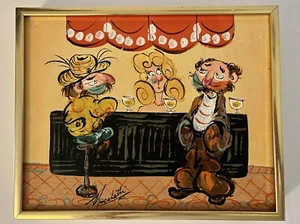 Mid Century Ölgemälde auf Leinwand 60er Jahre Künstler Skurriles Bargemälde. " RAR - Bild 1 von 12