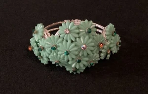 Rare Antique Early Miriam Haskell Green Flowers Clamper Bracelet. Unsigned - Picture 1 of 8
