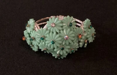 罕见古董早期 Miriam Haskell 绿色花卉夹层手链。 未签名 — 第 1/4 张图片