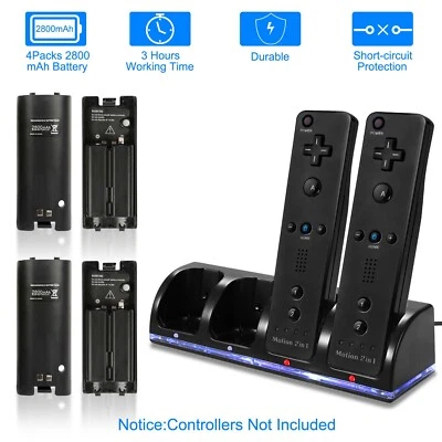 IMOUNTEK Rechargeable Batteries Pack + Charger Dock For Nintendo Wii Remote Controller