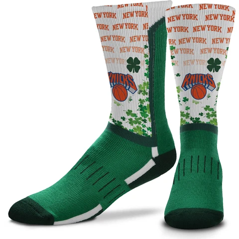 For Bare Feet New York Knicks Four Leaf St. Patrick's Day V-Curve Crew Socks Cover