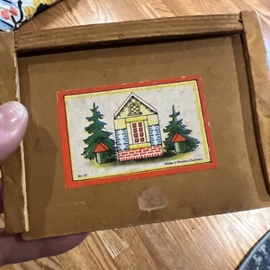 Vintage Put Together House Christmas Tree Wood Puzzle Blocks Germany 1950's - Picture 1 of 7