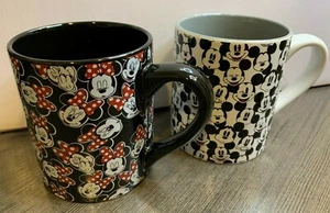 Disney Set of Two Mickey Mouse and Minnie Mouse 14 oz Ceramic Mug Repeat Pattern - Picture 1 of 5