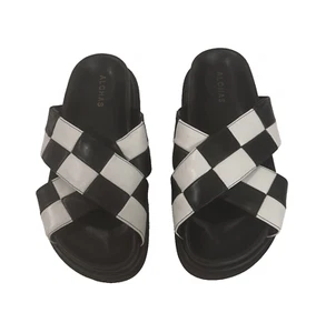NWD Alohas Marshmallow Black White Checkered Crossover Sandal Size 38 - Picture 1 of 12