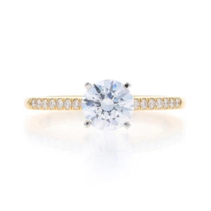 Oro Giallo Orecchini Fidanzamento Anello - 14k Rotondo .12ctw Dias & Cz per - Foto 1 di 7