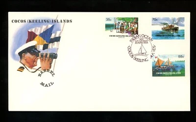 Postal History Cocos Islands #111-113 FDC Ocean Barrel Mail 1984  - Image 1 of 2
