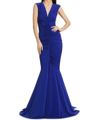 Norma kamali sleeveless deep V-Neck Shirred Front Fishtail Gown Electric Blue XL - Image 1 of 4