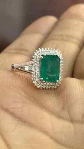 Emerald Green stone Rings 10K Solid White Gold Jewelry For Girls Wedding rings - Picture 1 of 6
