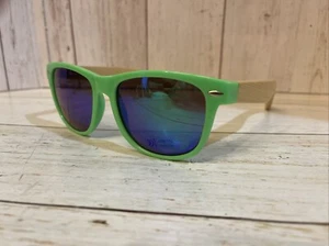 Real-Wood Bamboo Sunglasses Green With Blue Lens    - Real tree Woodzee Woodies - Picture 1 of 4