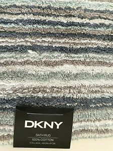 DKNY Bathroom Rug Mat Aqua Blue Gray Stripes 17" x 24" or 20" x 32" Cotton A5