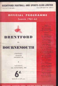 1961/62 BRENTFORD V BOURNEMOUTH 18-11-1961 Division 3 - Picture 1 of 1