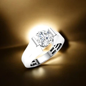 Anillo redondo de diamantes de 1 quilate para hombre banda de oro blanco macizo de 18 quilates creado por laboratorio IGI 6,5 MM - Imagen 1 de 10
