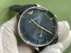 Emporio Armani AR1647 Silver Tone Blue Dial Blue Leather Strap Mens Quartz Watch - Picture 1 of 17