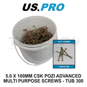 US PRO Tools 5.0 X 100MM CSK Pozi Advanced Multi Purpose Screws - Tub 300 9260 - Picture 1 of 3
