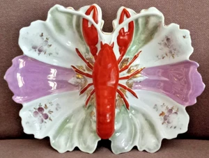 Vintage Large Divided Lobster Serving Platter / Bowl Porcelain Hand Painted - Picture 1 of 15
