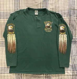 Vintage Cotton Deluxe Long Sleeve Henley Shirt Motorcycle Rally Sleeve Prints XL - Picture 1 of 8