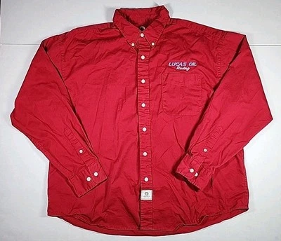 LUCAS OIL Racing Jockey Red  L-Sleeve Button Cotton Work Casual Shirt Mens XL - Image 1 of 4