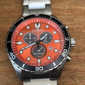 CITIZEN AT2560-84X Eco-Drive chronograph Solar Analog Orange Red Silver - Picture 1 of 15
