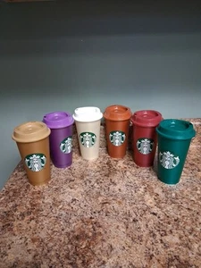 6er Set Starbucks Kaffee Mehrweg Reise Plastik Becher 16oz mit passenden Deckeln - Bild 1 von 8