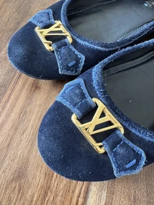 LOUIS VUITTON Women's Loafer Shoes Flat Oxford suede Leather Sz 37 dark blue - Picture 1 of 13